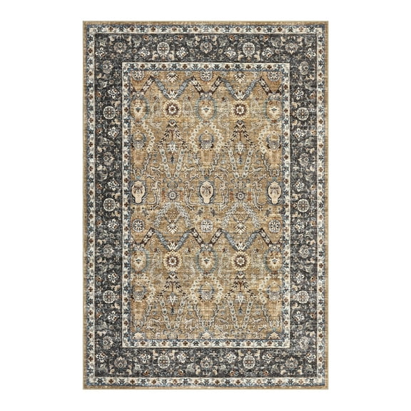 Garvee 9x12 Persian Vintage Area Rug, Washable Low-Pile with Non-Slip Backing, Pet & Kid-Friendly Thin Camel Rug for Living Room, Bedroom, Dining