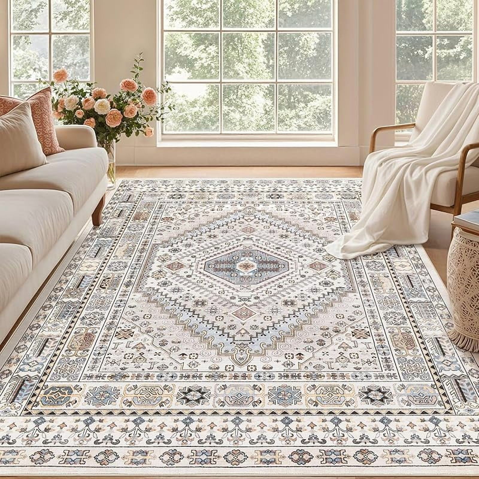 9x12 Rugs for Living Room: Washable Boho Large Neutral Vintage Soft ...