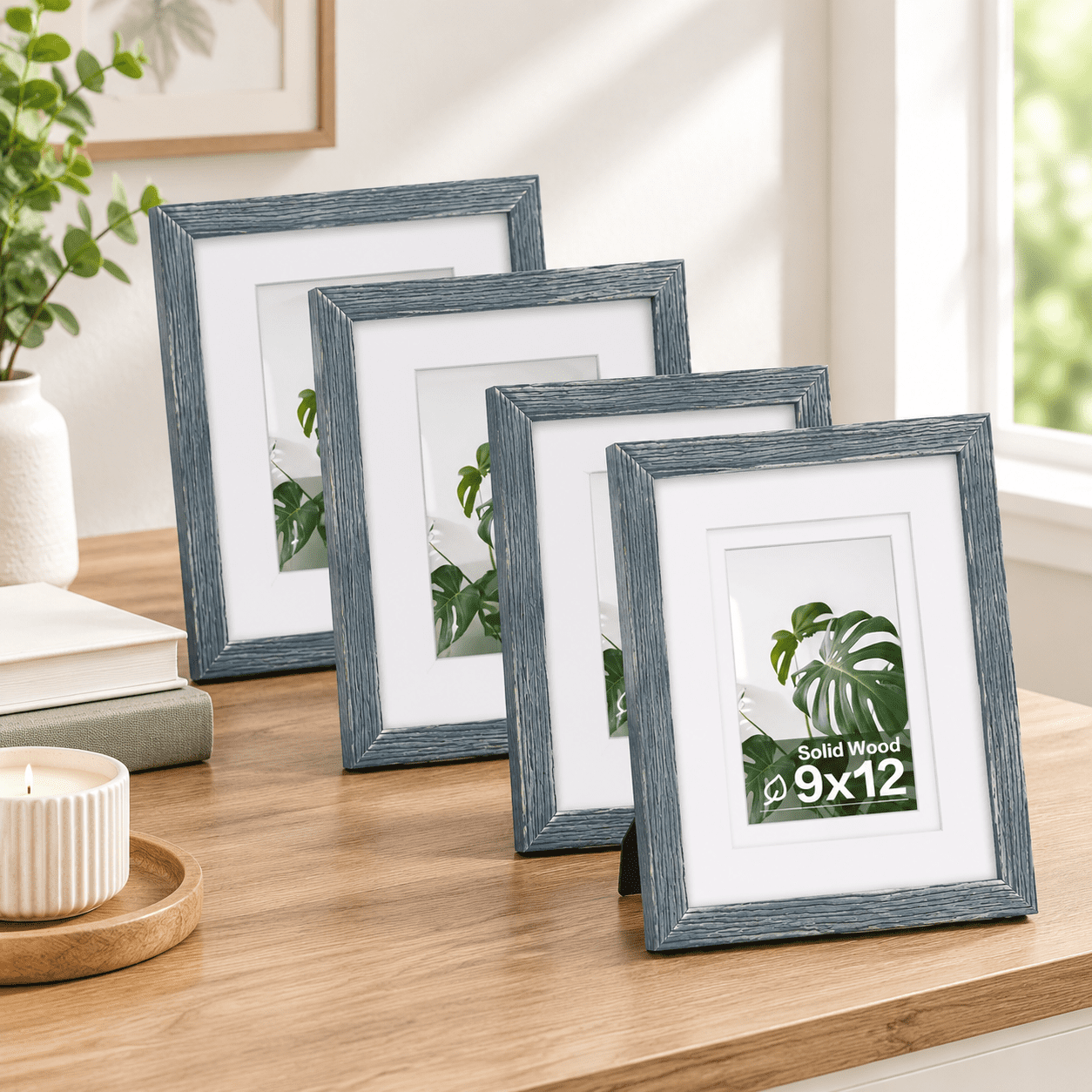 9x12 Rustic Blue Picture Frames, Set Of 4 Solid Wood Frames For Wall ...