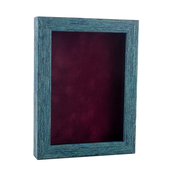 9x12 Shadow Box Frame Blue Wood | With a 1" Usable Display Depth | Includes a Dark Berry Real Suede