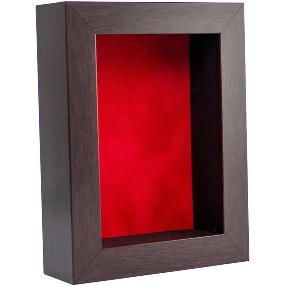 9x12 Shadow Box Frame In Brown With A 1 3/4" Usable Depth Includes Red Suede Acid-Free Backing, UV