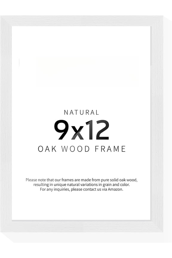 9x12 Solid Oak Wood Picture Frame, Fits 6x8 with Mat or 9x12 Without Mat, Wall or Tabletop Display with Stand, Vertical or Horizontal, Plexi Front, 1 Pack, White