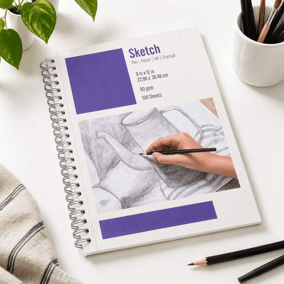 9x12 Spiral Sketchbook Drawing Pad, 100 Sheets 80 GSM Art Paper