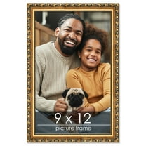 9x12 Gold with Black Wood Picture Frame - UV Acrylic, Foam Board Backing, Hanging Hardware