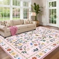 thumbnail image 1 of 9x12 Vintage Floral Area Rug, Washable Large Boho Living Room Rugs, Non Shedding Indoor Floor Carpet, Low Pile Foldable Stain Resistant Carpet for Dining Room, Office, Home Decor (Pink), 1 of 9