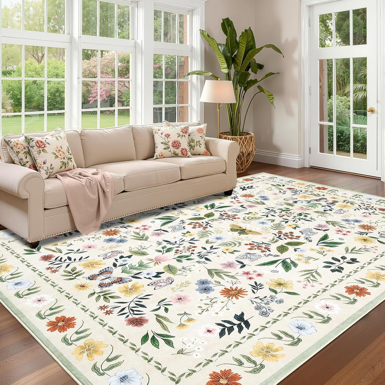 9x12 Vintage Floral Area Rug, Washable Large Boho Living Room Rugs, Non — free download