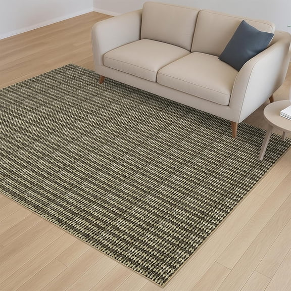 9x12 Washable Modern Textured Stripe Rug Thin Non-Slip Low Pile Stain-Resistant Reinforced Edges Foldable Entryway Brown