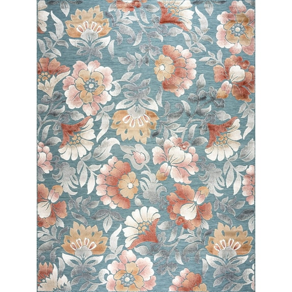 9x12 Water Resistant, Large Indoor Outdoor Rugs for Patios, Front Door Entry, Entryway, Deck, Porch, Balcony | Outside Area Rug for Patio | Aqua, Floral | Size: 8'5'' x 12'2''