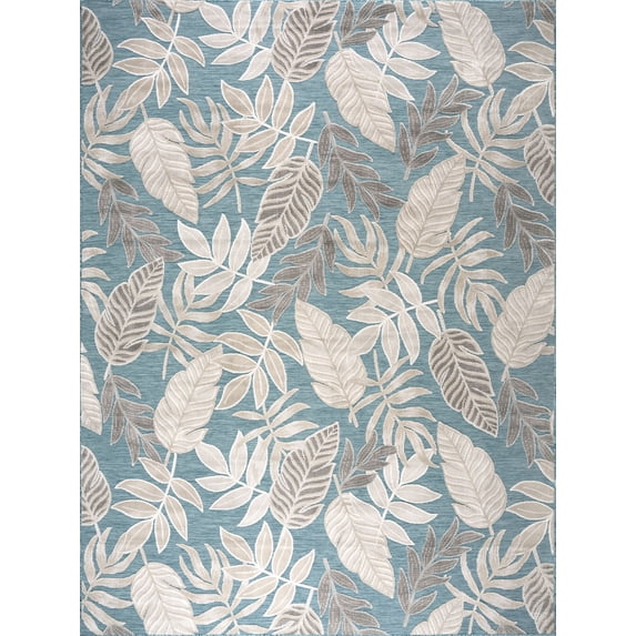 9x12 Water Resistant, Large Indoor Outdoor Rugs for Patios, Front Door Entry, Entryway, Deck, Porch, Balcony | Outside Area Rug for Patio | Aqua, Floral | Size: 8'5'' x 12'2''