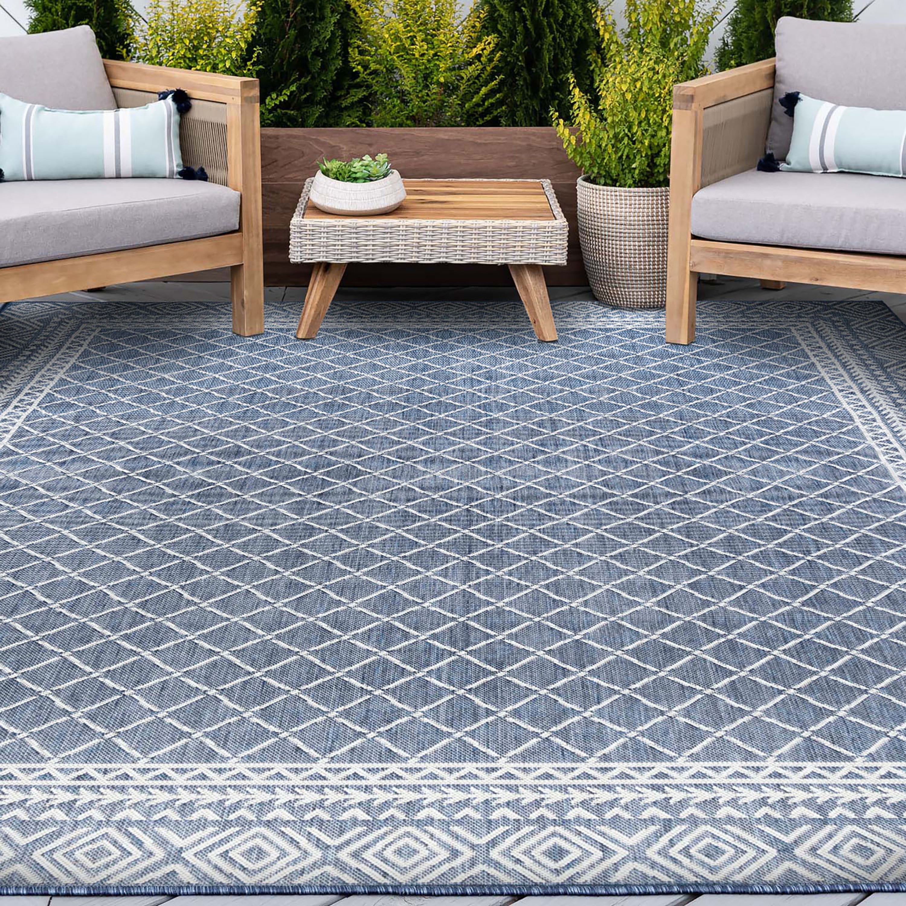 9x12 Water Resistant, Large Indoor Outdoor Rugs for Patios, Front Door Entry, Entryway, Deck, Porch, Balcony | Outside Area Rug for Patio | Blue, Diamond | Size: 8'10'' x 12'2''