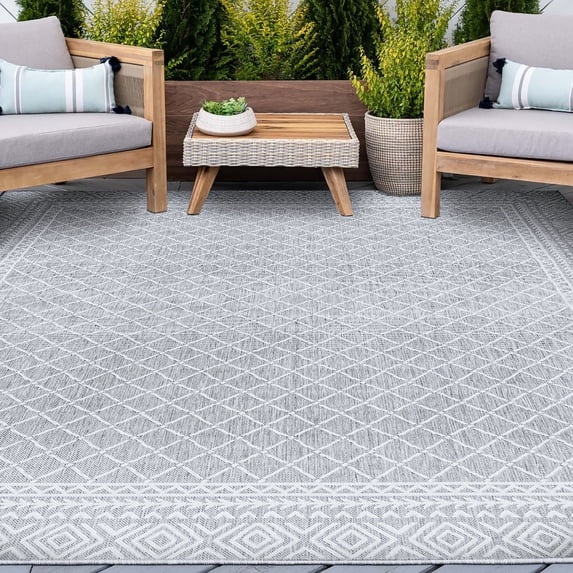 9x12 Water Resistant, Large Indoor Outdoor Rugs for Patios, Front Door Entry, Entryway, Deck, Porch, Balcony | Outside Area Rug for Patio | Gray, Diamond | Size: 8'10'' x 12'2''
