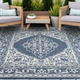 thumbnail image 1 of 9x12 Water Resistant, Large Indoor Outdoor Rugs for Patios, Front Door Entry, Entryway, Deck, Porch, Balcony | Outside Area Rug for Patio | Navy, Floral | Size: 8'10'' x 12'2'', 1 of 8