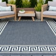 thumbnail image 1 of 9x12 Water Resistant, Large Indoor Outdoor Rugs for Patios, Front Door Entry, Entryway, Deck, Porch, Balcony | Outside Area Rug for Patio | Navy, Greek Key | Size: 8'9'' x 12'2'', 1 of 8