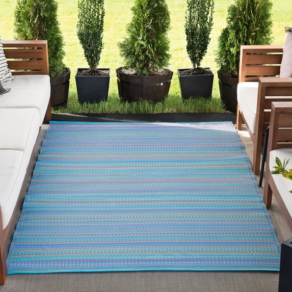 9x12 Reversible Multicolor Polypropylene Outdoor Stripe Area Rug