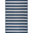 thumbnail image 1 of 9x12 Waterproof, Reversible Plastic Straw Outdoor Rugs for Patios | Also for Camping, RV, Deck, Porch, Balcony, Camp, Patio | Navy, Stripes | Size: 8'11'' x 11'10'', 1 of 9
