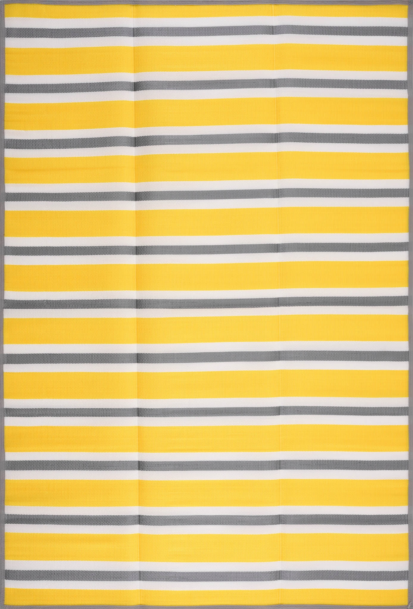 Luna Contemporary Stripe Yellow and Gray Polypropylene Reversible Plastic Straw Outdoor Area Rug, 8'11'' x 11'10'' Rectangle