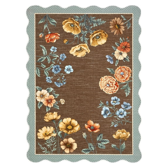 9x12 ft Brown Floral Area Rug, Botanical Print, Washable, Non-Slip, Modern Polyester Living Room Bedroom