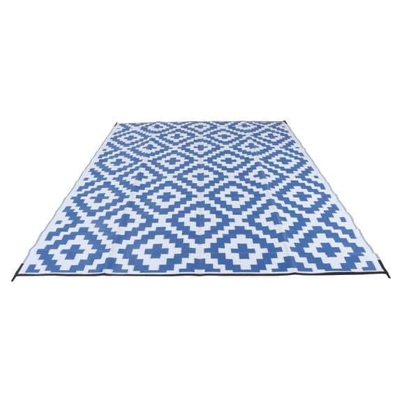 9x12 ft Waterproof Outdoor Rug Outdoor Plastic Straw Rug Carpet Blue & White