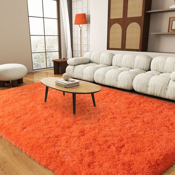 9x12ft Large Fluffy Area Rugs for Bedroom,Independence Day Father's Day Gifts Decora Orange Soft Carpet Shag Kids Rug with Non-Slip Stickers Rug Pads Living Room Bedroom