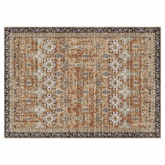 Area Rug, 9 x 12 ft Large Washable Rug, Non-Slip and Tear-Resistant Soft Carpet, Pet & Child Friendly Vintage Area Rugs, Indoor Mat for Bedroom, Living Room, Kids Room, Office, Brown Green