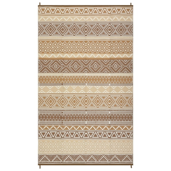 9x12ft Waterproof Reversible Boho Outdoor Rug, Lightweight Patio Mat, UV Stain Resistant Portable Floor Carpet for Backyard Camping Deck RV Balcony Outdoor - Brown Tan
