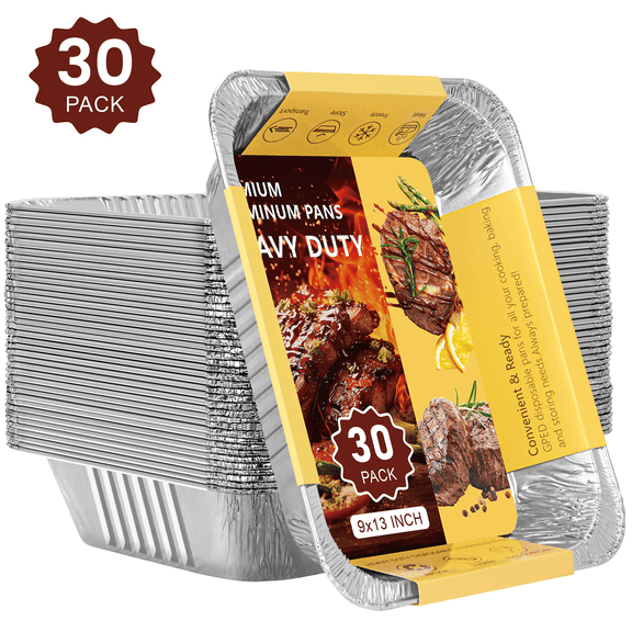 GPED 9x13 Aluminum Foil Pans, 30 Count Half Steam Loaf Disposable Foil Pans Set, Deep Tin Foil for Baking, Cooking, Heating, Storing and Food Prepping, Disposable Table Pans