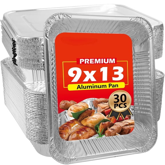 9x13 Aluminum Foil Pans, 30 Pack Disposable Trays Half Size Heavy Duty Tin Pans Deep Food Containers For Cooking, Meal Prep, Baking, Roasting, Chafing, Heating or Steam Table