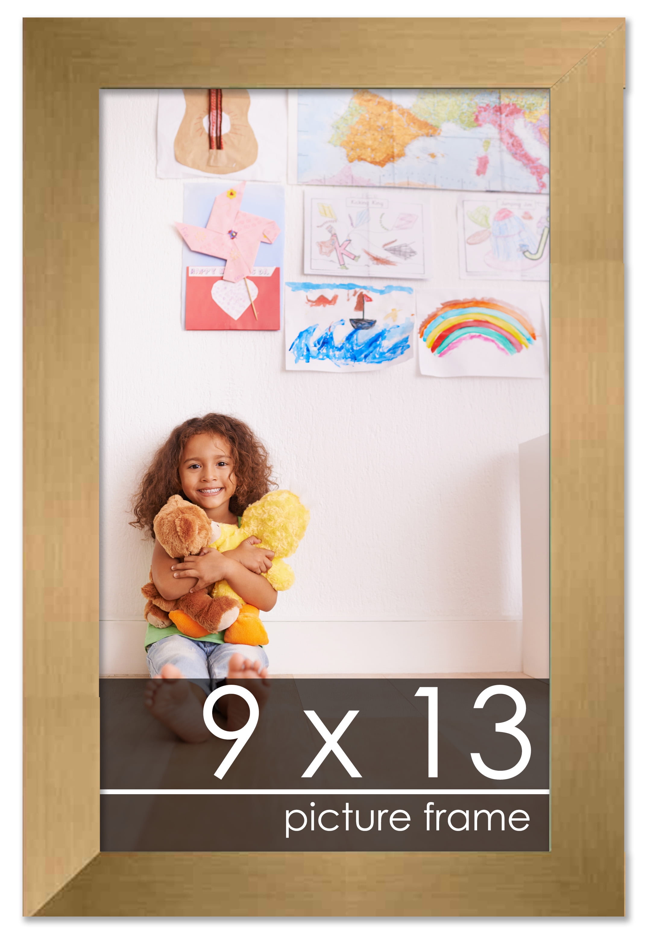 9x13 Gold Bronze Wood Picture Frame - UV Acrylic, Foam Board Backing, Hanging Hardware