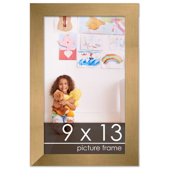 9x13 Gold Bronze Wood Picture Frame - UV Acrylic, Foam Board Backing, Hanging Hardware