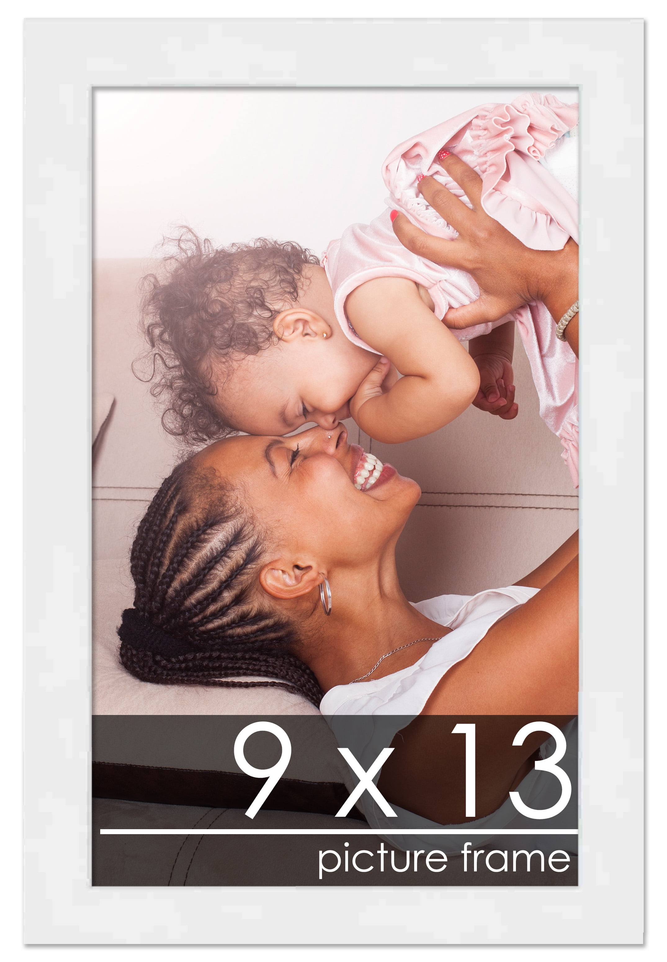 9x13 White Wood Picture Frame - UV Acrylic, Foam Board Backing, Hanging Hardware