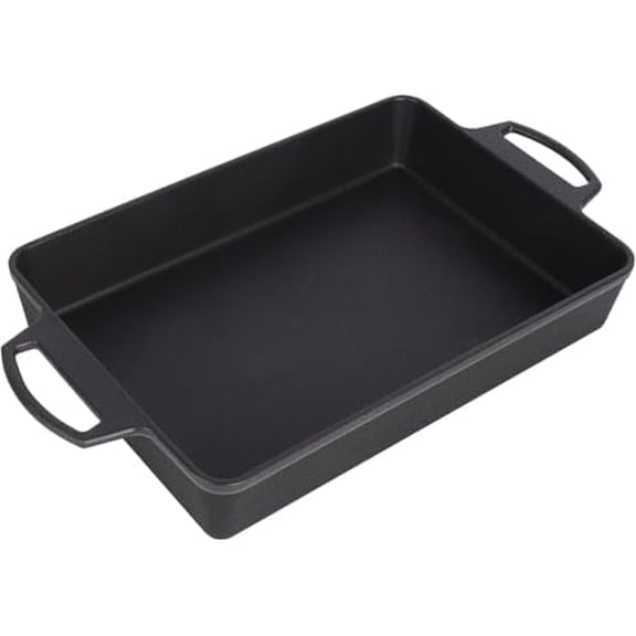 9x13 Inch Cast Iron Detroit Pizza Pan, Pre-Seasoned 4.8 Quart Deep Baking Dish for Casserole, Focaccia, Lasagna, Sicilian Bread, Oven & Grill Safe$$Home Decor, Kitchen, & Other