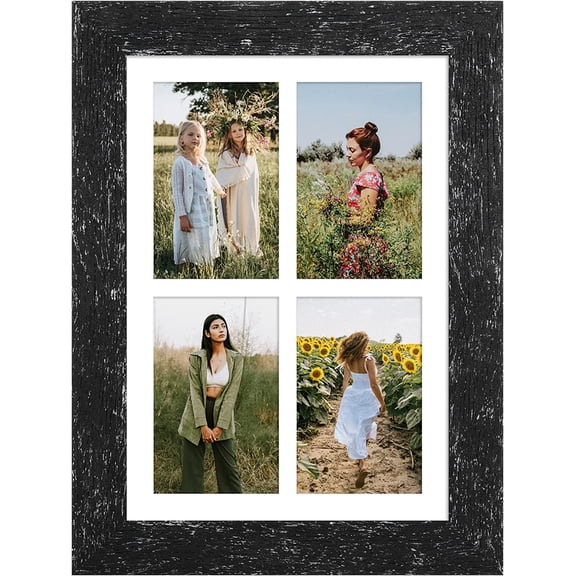 9x13 Picture Frame Display 4 opening 4X6 Picture Frame Collage,Multi Photo Frame with Mat,Plexiglass,Wall or Tabletop Decor,Black Wood Grain
