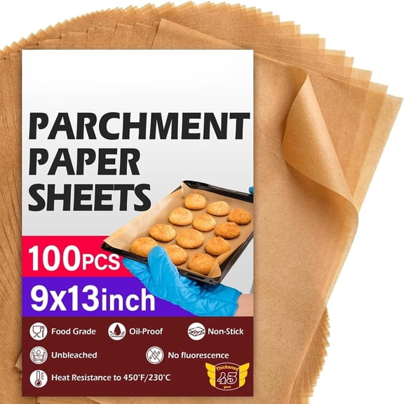 9x13 In Unbleached Non-Stick Parchment Paper for Baking, Grilling, Air Fryer, Steaming, and More,100PCS Baking Paper Perfect for Bread, Cakes, Cookies