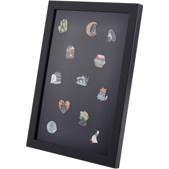 9x13 inch Pin Display Case Medal Display Frame Wood Picture Frame Cabinet Brooch Collection Display Case Military Medal Display Case for Pin Gift Badges Collectible Pins and Medals -Black