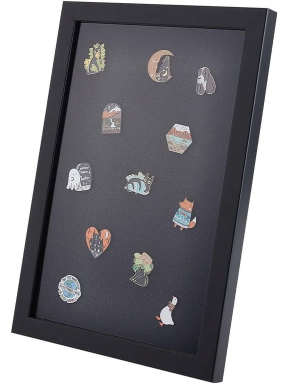 9x13 inch Pin Display Case Medal Display Frame Wood Picture Frame Cabinet Brooch Collection Display Case Military Medal Display Case for Pin Gift Badges Collectible Pins and Medals -Black