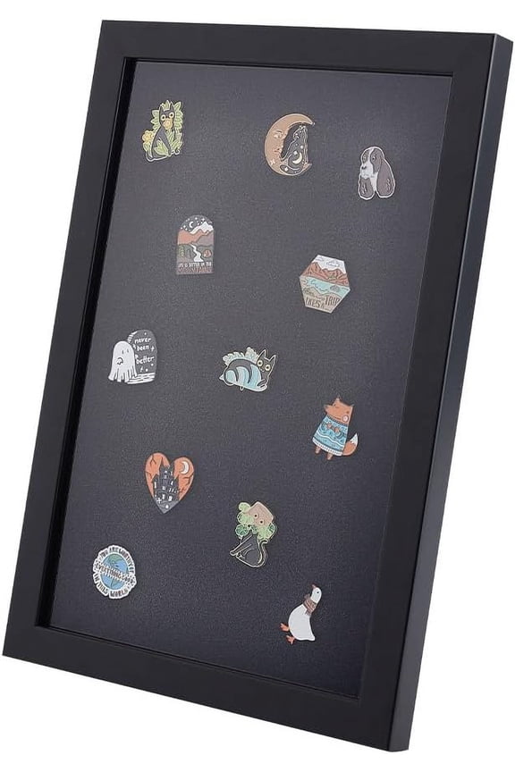 9x13 inch Pin Display Case Medal Display Frame Wood Picture Frame Cabinet Brooch Collection Display Case Military Medal Display Case for Pin Gift Badges Collectible Pins and Medals -Black