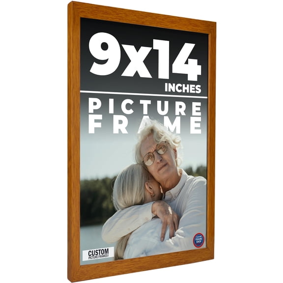 9x14 - 9 x 14 Honey Pecan Flat Solid Wood Frame with UV Framer's Acrylic & Foam Board Backing -