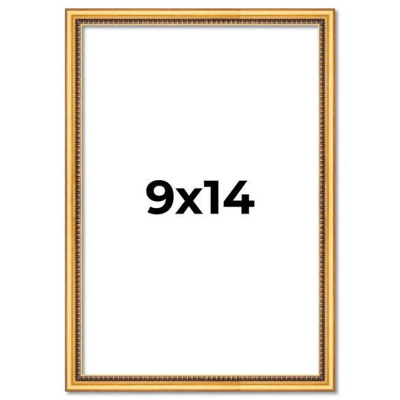 9x14 Frame Beaded Gold Solid Wood Picture Frame | 0.75 Inches Moulding Width | Liscio Oro