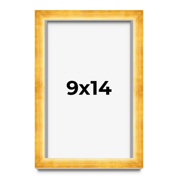 9x14 Shadow Box Frame Gold | 1.625 Inches Deep Real Wood Traditional Shadowbox Display Frame | UV