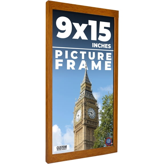 9x15 - 9 x 15 Honey Pecan Flat Solid Wood Frame with UV Framer's Acrylic & Foam Board Backing -