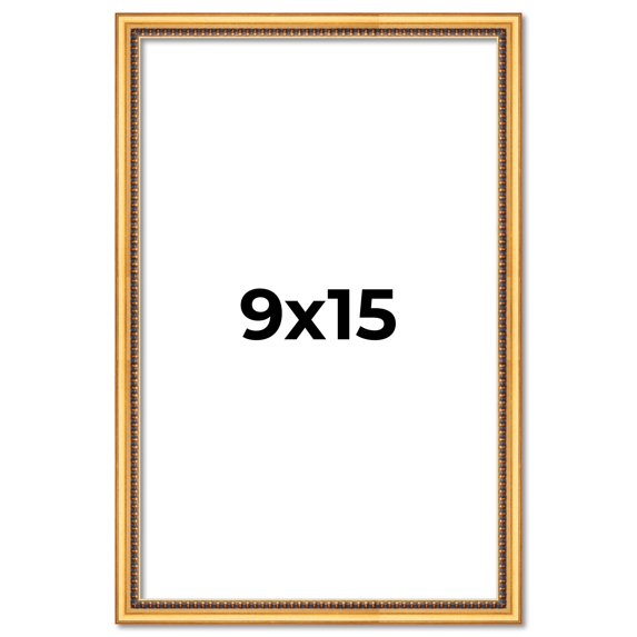 9x15 Frame Beaded Gold Solid Wood Picture Frame | 0.75 Inches Moulding Width | Liscio Oro