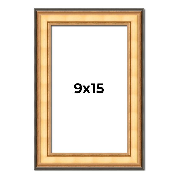 9x15 Frame Gold Plein Aire Solid Wood Picture Frame Width 2 Inches | Interior Frame Depth 0.5