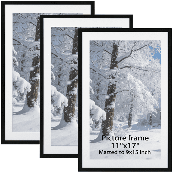 9x15 Picture Frame for Wall Mounted Display Vertically or Horizontally 3 Pack, Black