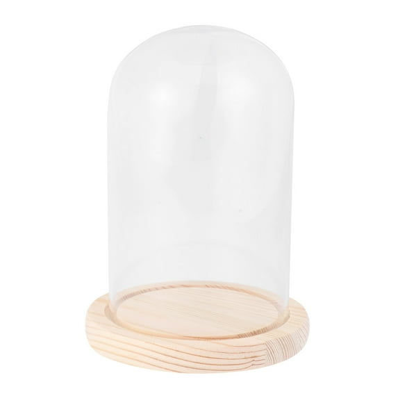9x15cm Micro Landscape Eternal Transparent Flower Glass Cover DLY Handmade Dustproof Cover Glass Dome on Wooden Base for Valentine