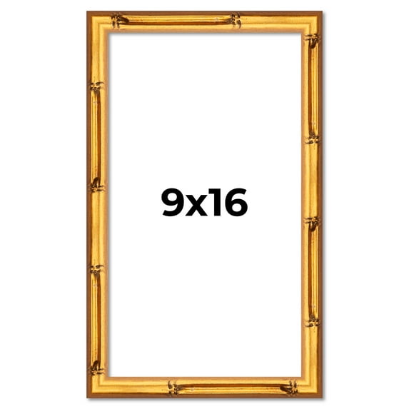 9x16 Frame Gold Bamboo Solid Wood Picture Frame | 1 Inch Moulding Width | Interior Frame Depth 0.75