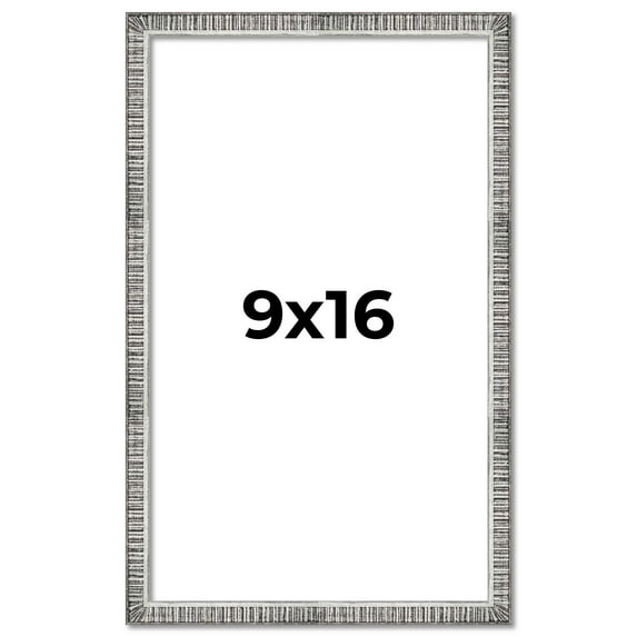 9x16 Frame Silver Grey Distressed Solid Wood Picture Frame | 0.75 Inch Moulding Width | Interior