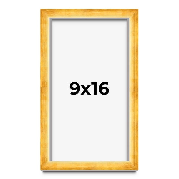 9x16 Shadow Box Frame Gold | 1.625 Inches Deep Real Wood Traditional Shadowbox Display Frame | UV
