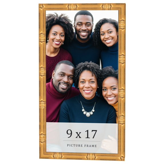 9x17 Frame Gold Bamboo Solid Wood Picture Frame | 1 Inch Moulding Width | Interior Frame Depth 0.75