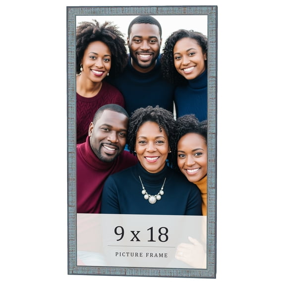 9x18 Frame Blue Scuffed Farm Board Solid Wood Picture Frame Width 0.75 Inches | Interior Depth 0.5