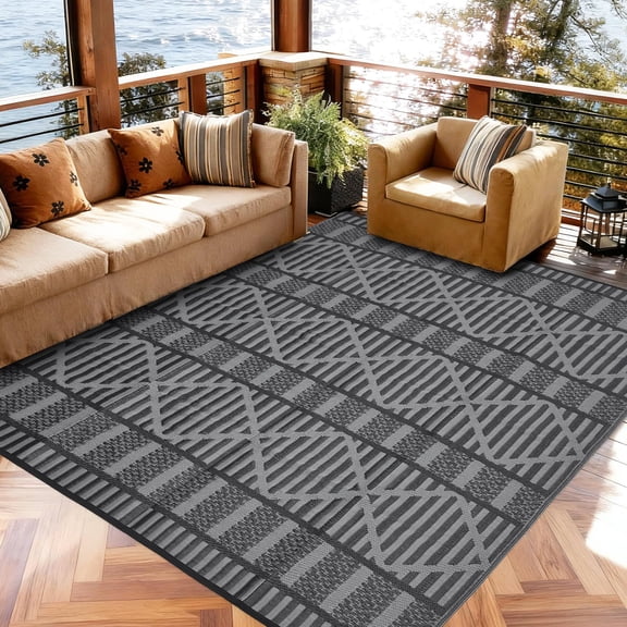 9x18 Large Outdoor Rug for Backyard & Patio, Waterproof Plastic Mat for RV Camping, Porch, Deck, Balcony, Reversible Lightweight Carpet, UV Resistant, Easy Clean for Travel & Events